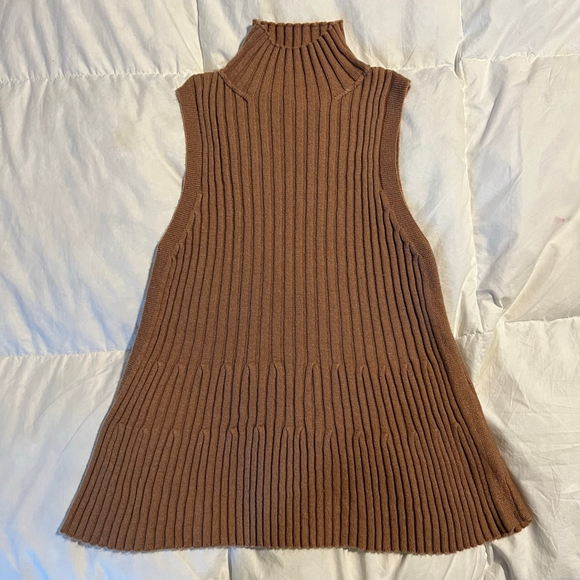 Moth Tops - Wool Blend Brown Ribbed Mock Neck Sleeveless Knit Top S Anthropologie Moth